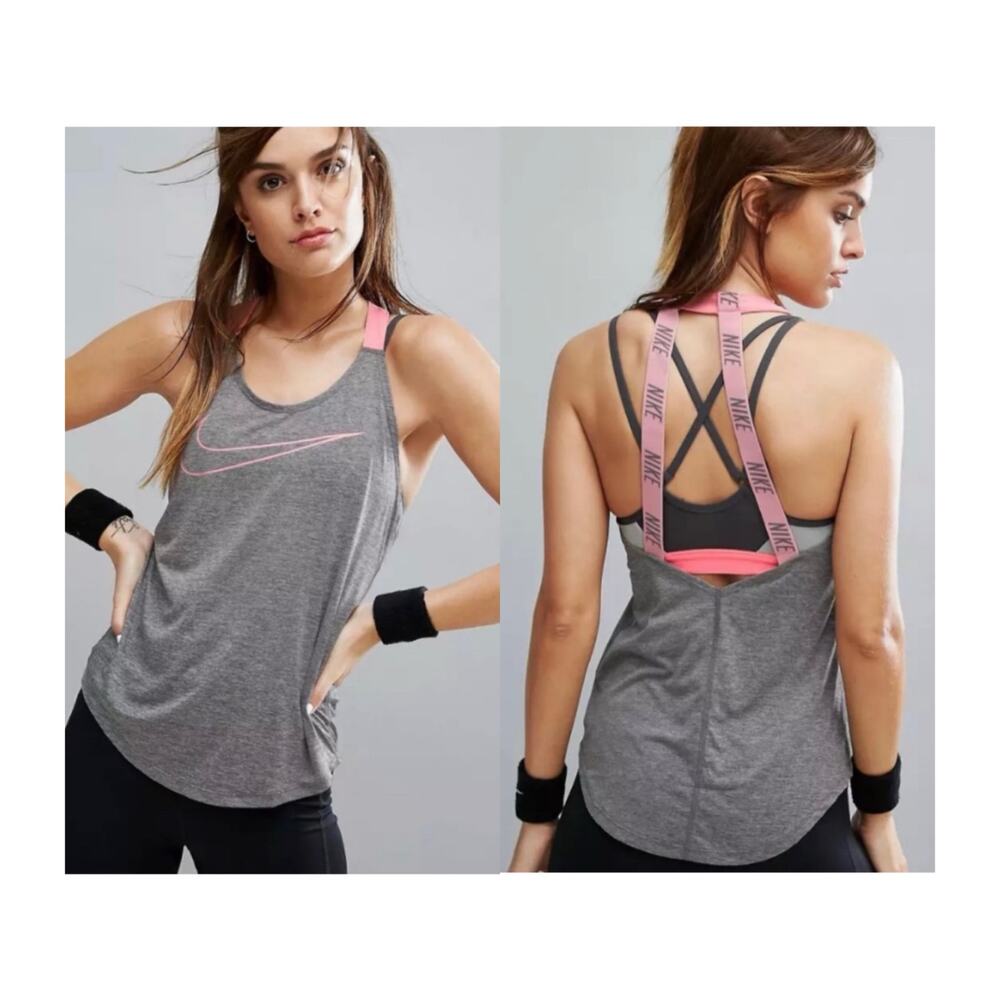 NIKE Women’s Elastika Double Strap Tank Gray And Pink Size Small